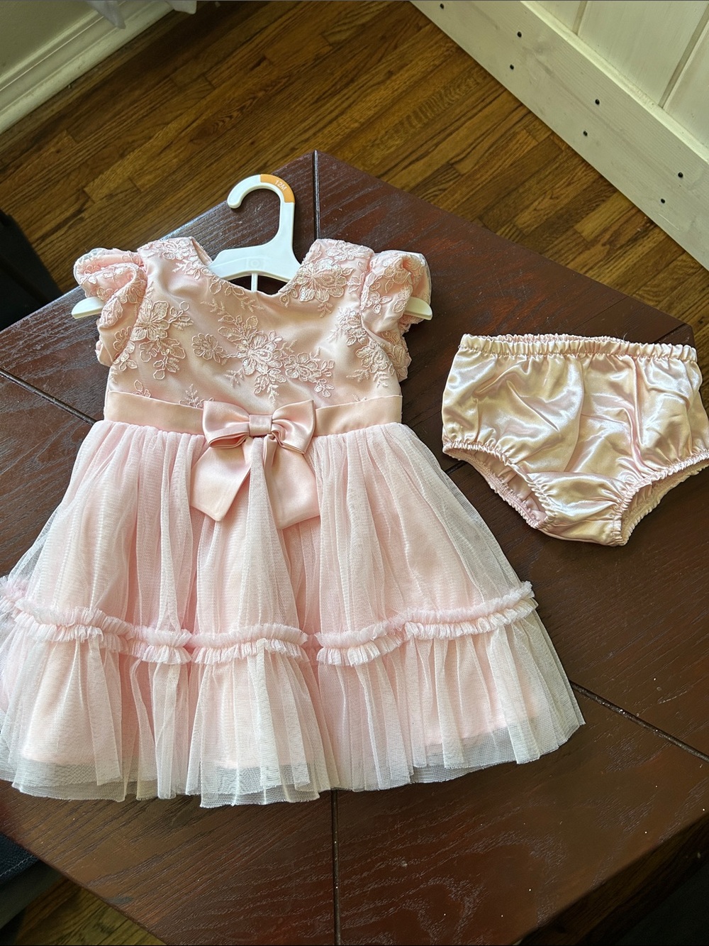 Baby Pink Floral Embroidered Tulle Dress with Bloomers (great flower girl dress)